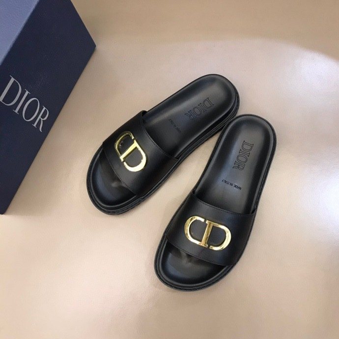 Dior Men's Black Gold-Tone CD Slide Sandals
