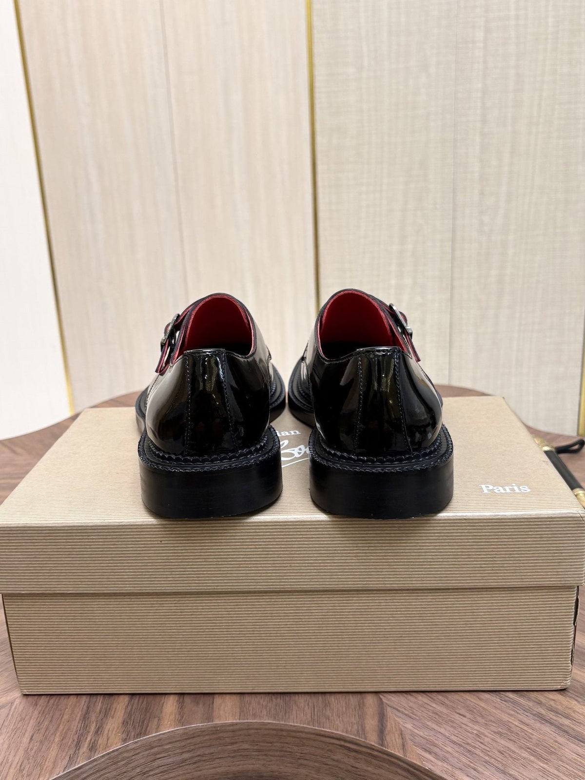 Christian Louboutin Black Glossy Buckle Dress Shoes
