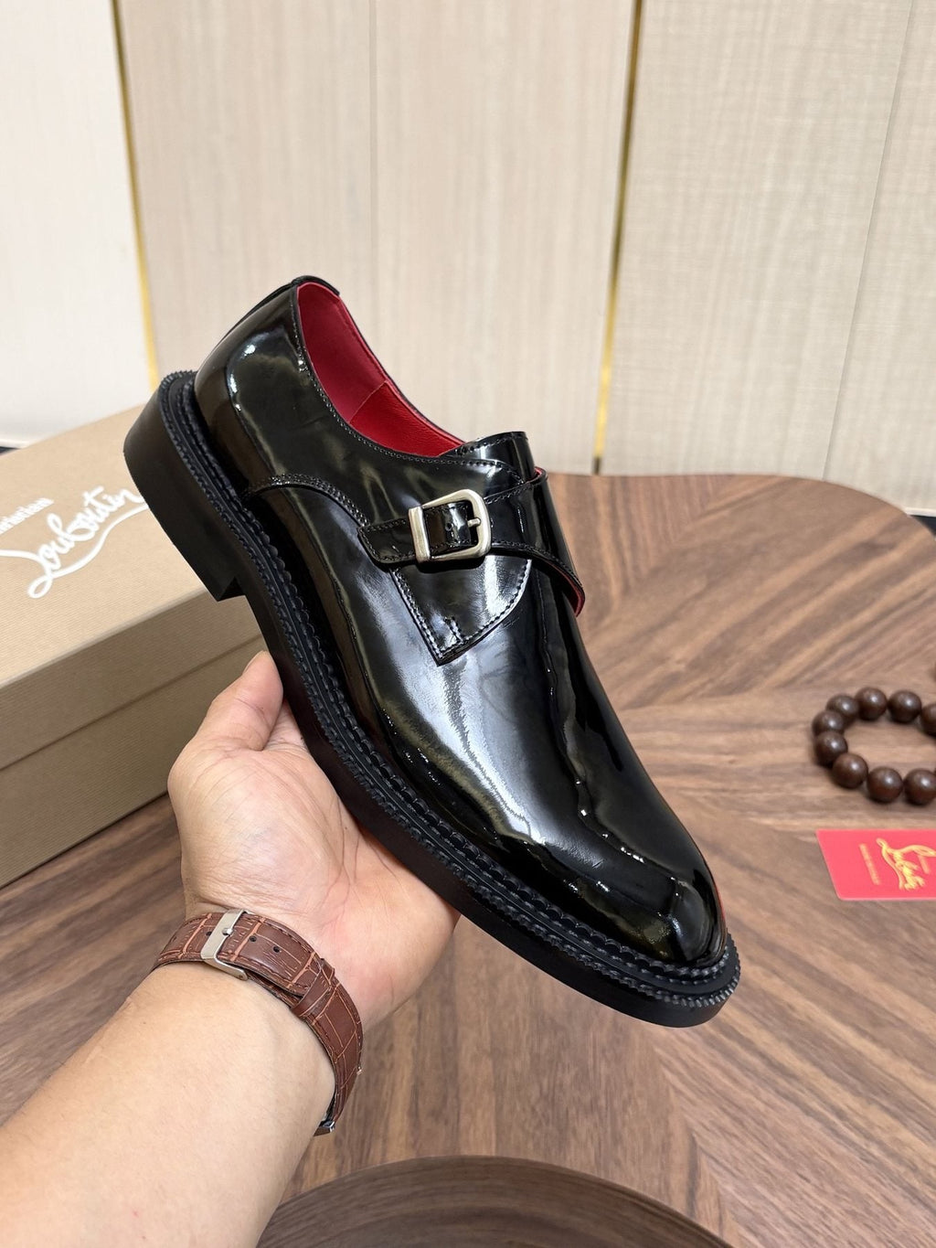 Christian Louboutin Black Glossy Buckle Dress Shoes