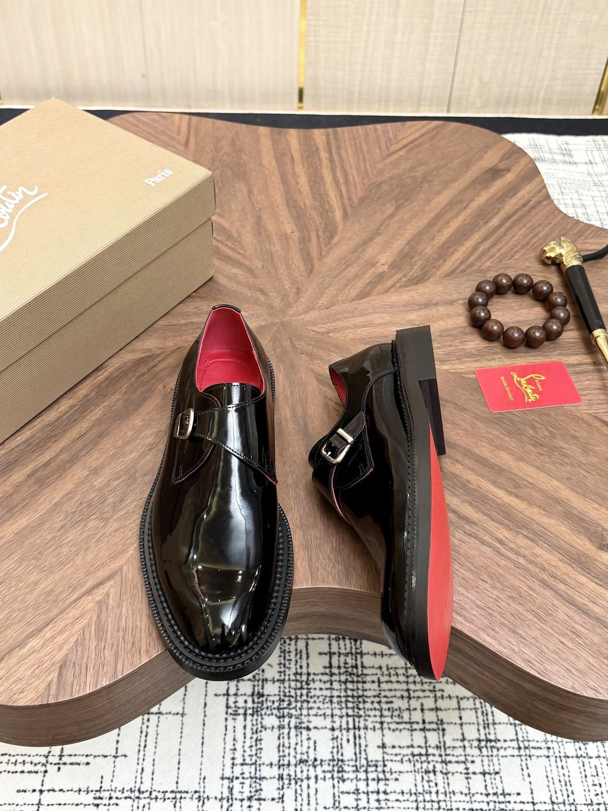 Christian Louboutin Black Glossy Buckle Dress Shoes