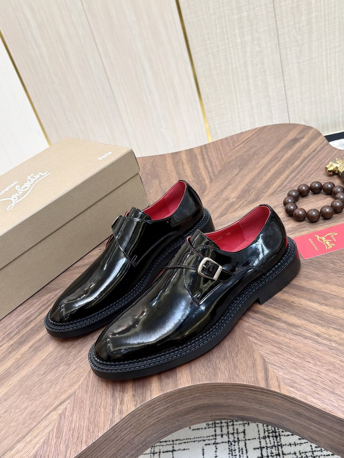 Christian Louboutin Black Glossy Buckle Dress Shoes