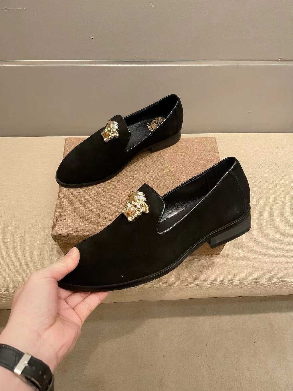 Versace Men's Black Gold-Tone Ornament Loafers