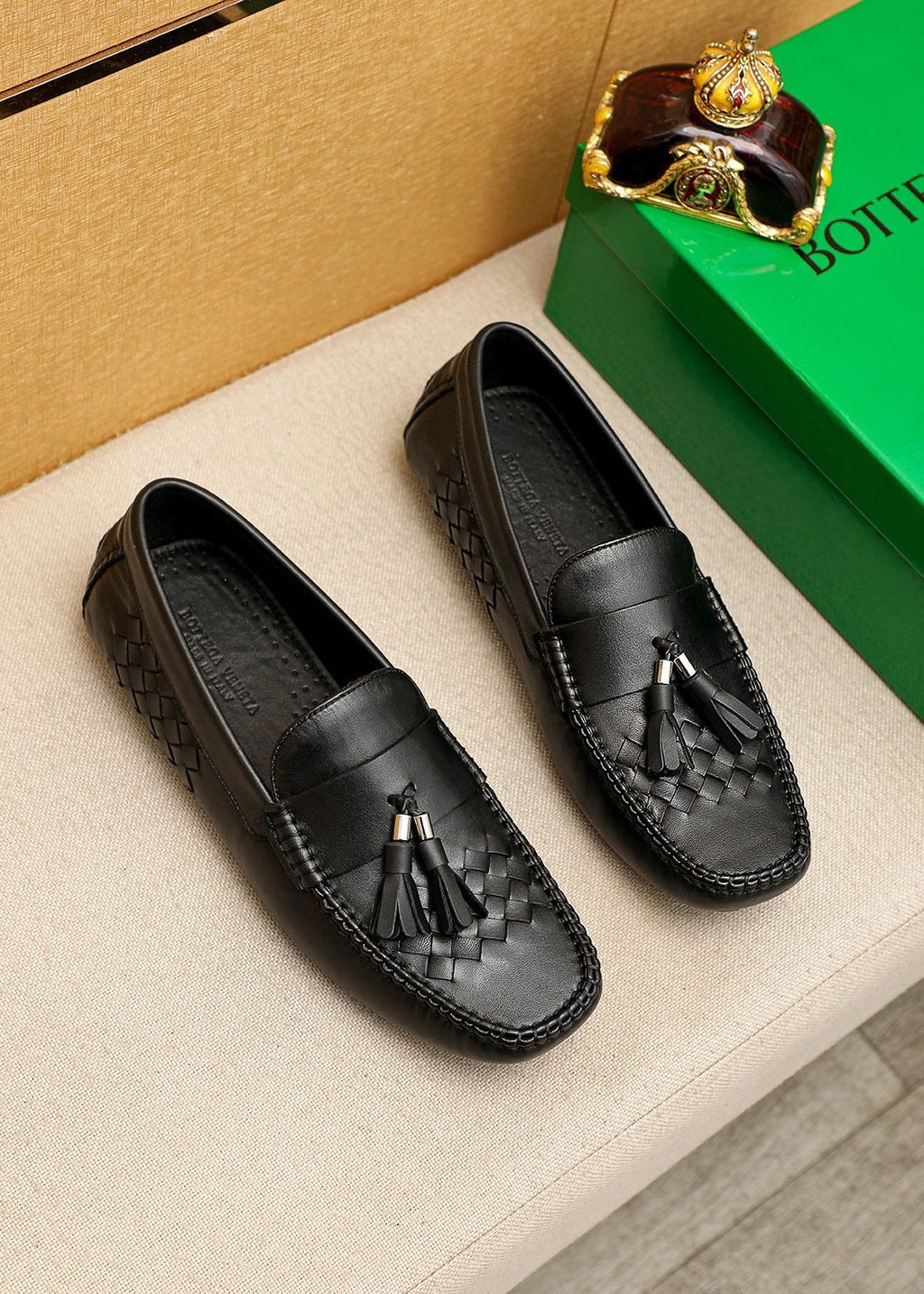 Bottega Veneta Black Tassel Woven Loafers