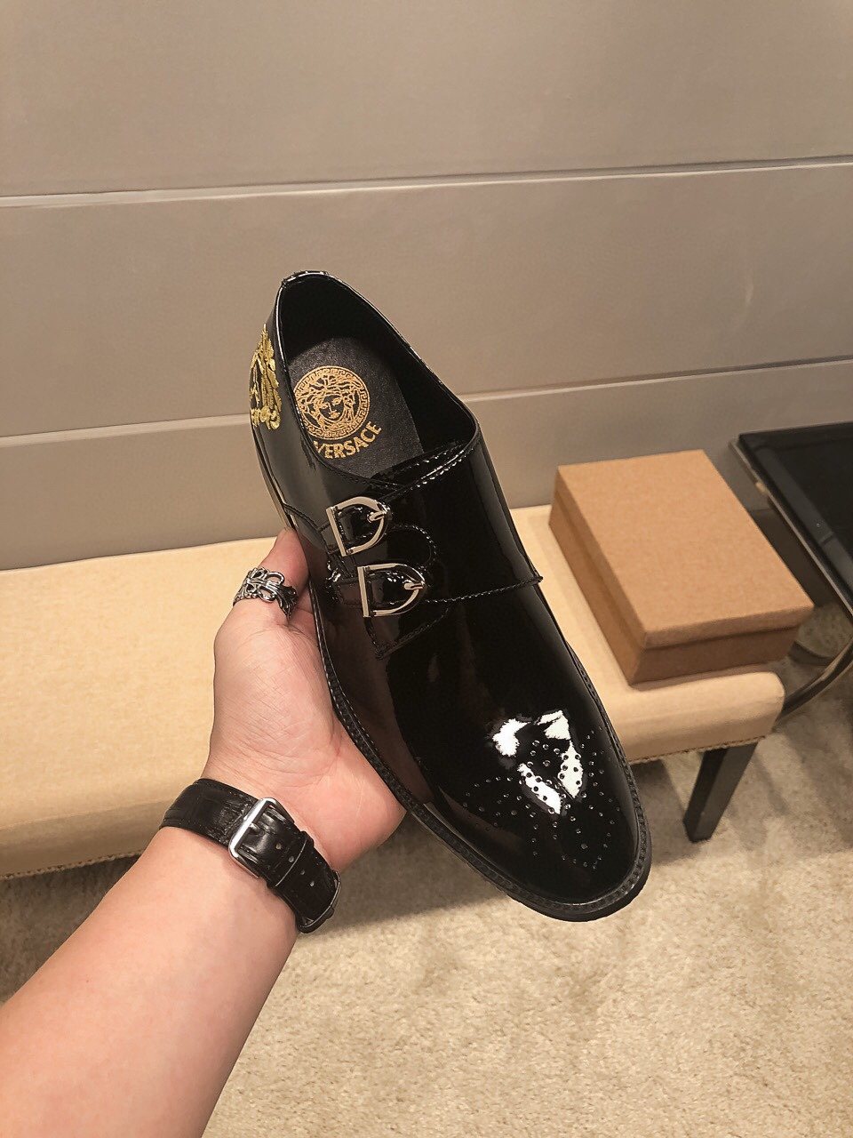Versace Men's Black Embroidered Dress Shoes