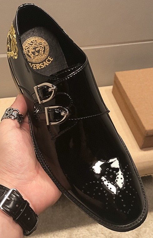 Versace Men's Black Embroidered Dress Shoes