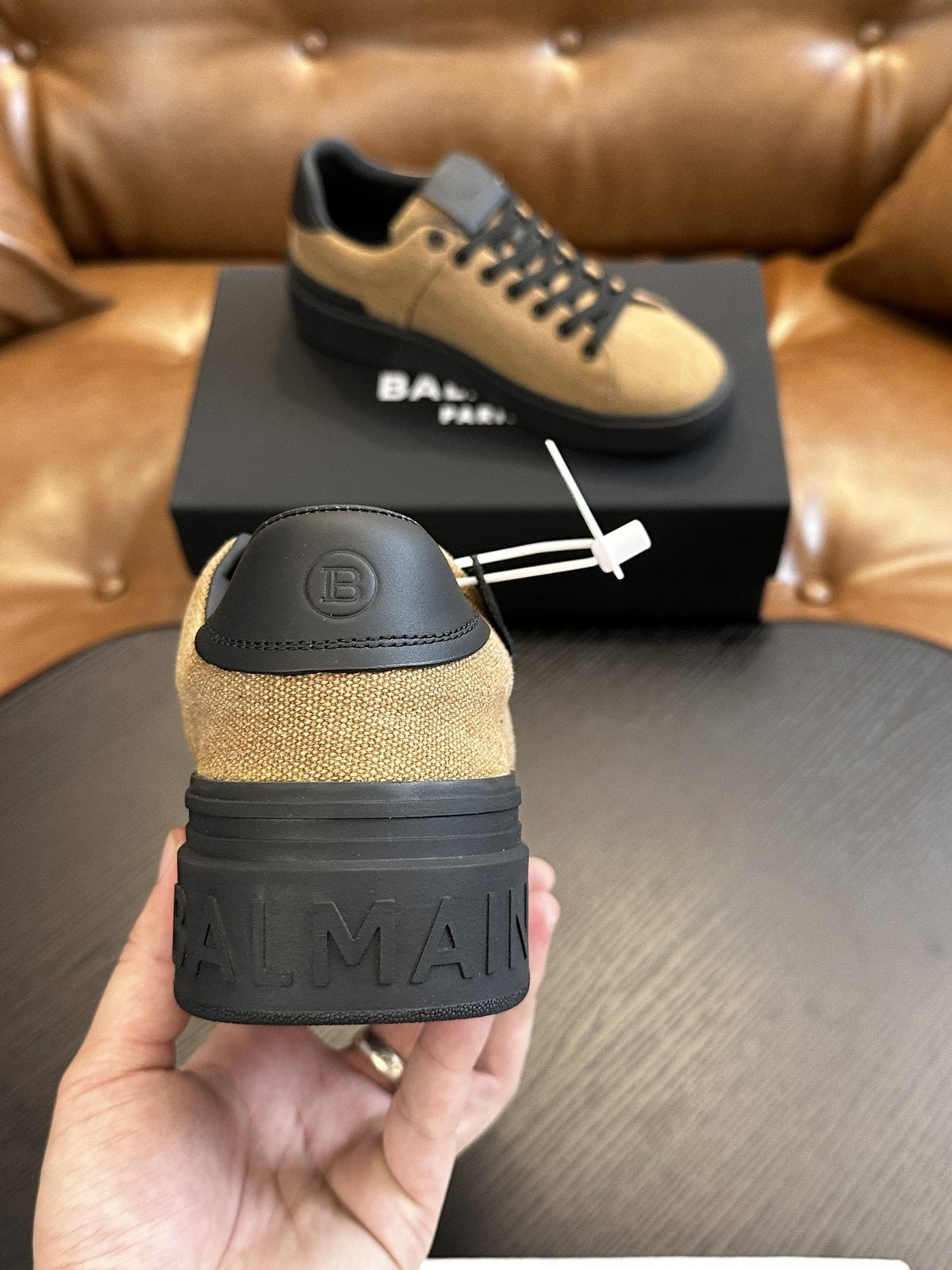 Balmain Tan and Black B-Skate Sneakers