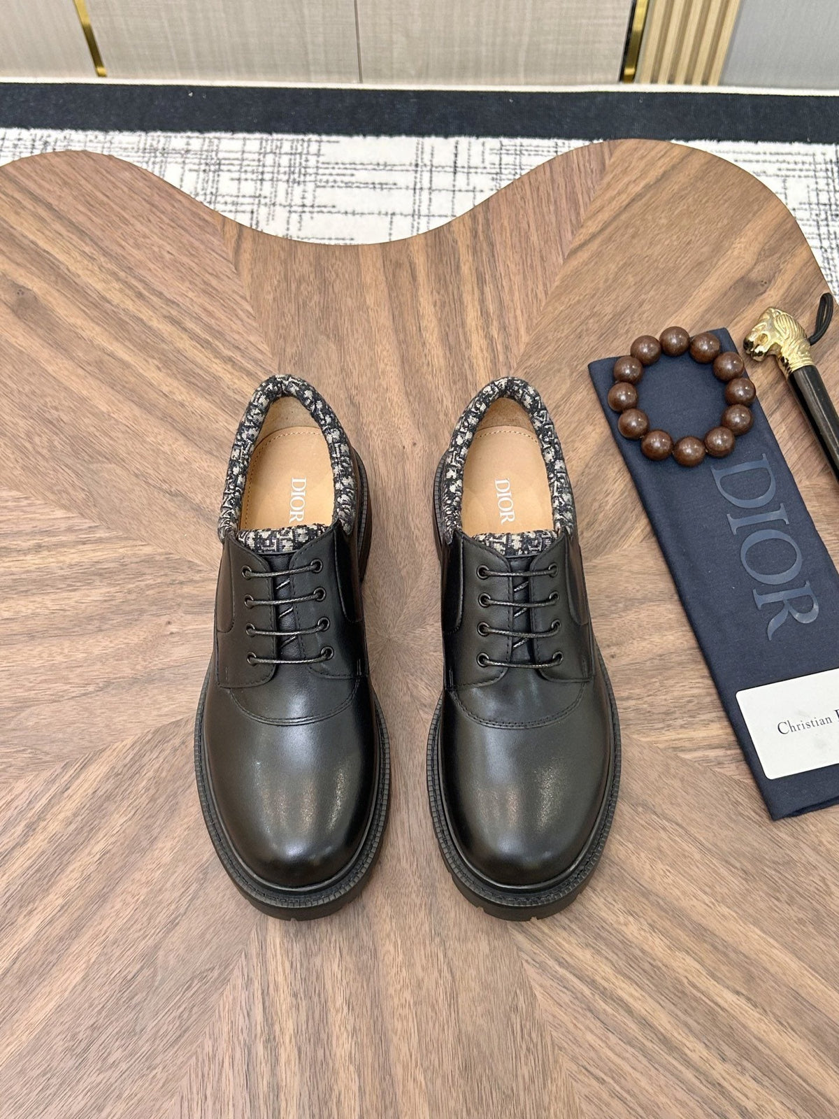 Dior Black Patterned-Collar Lace-Up Shoes