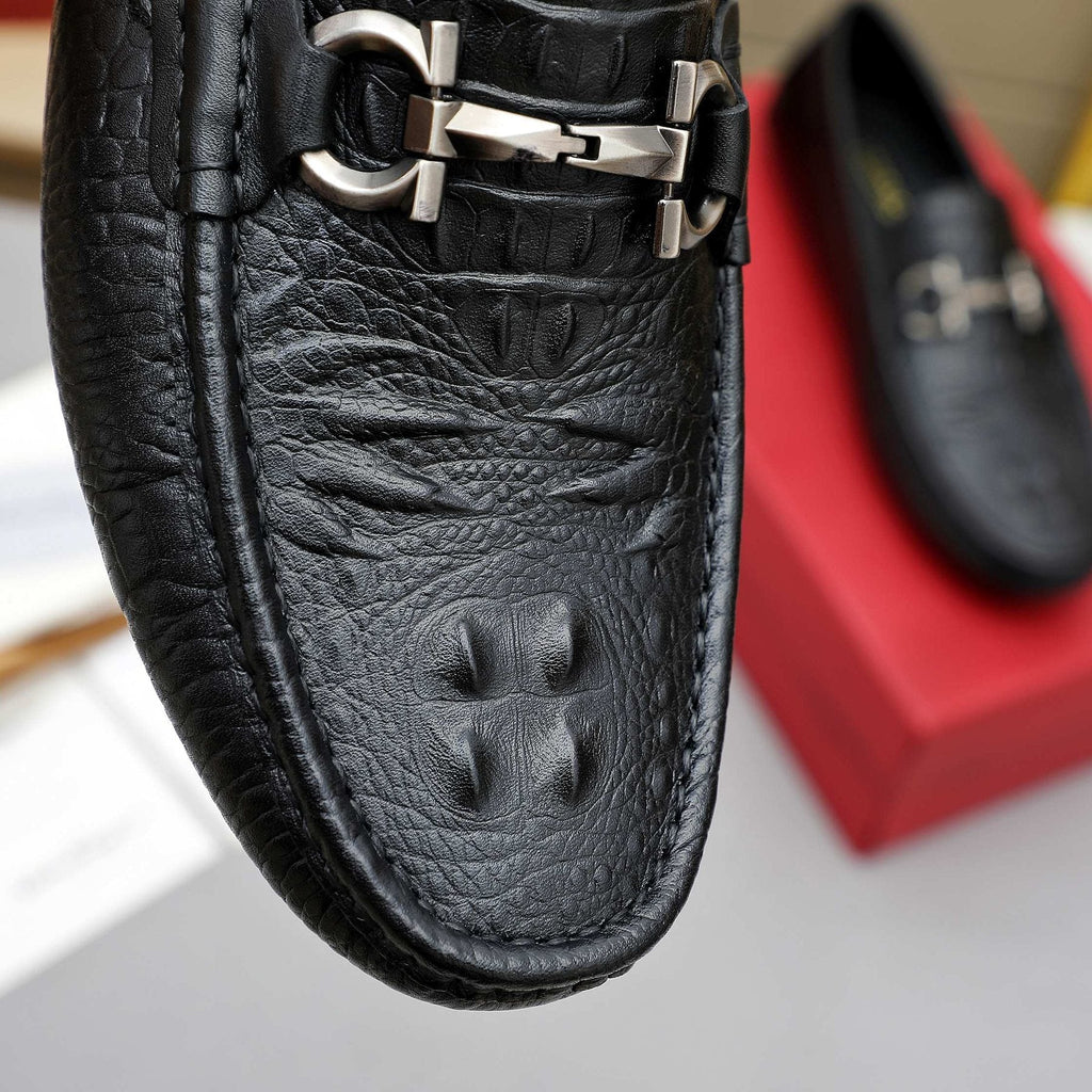 Ferragamo Men's Black Textured Loafers