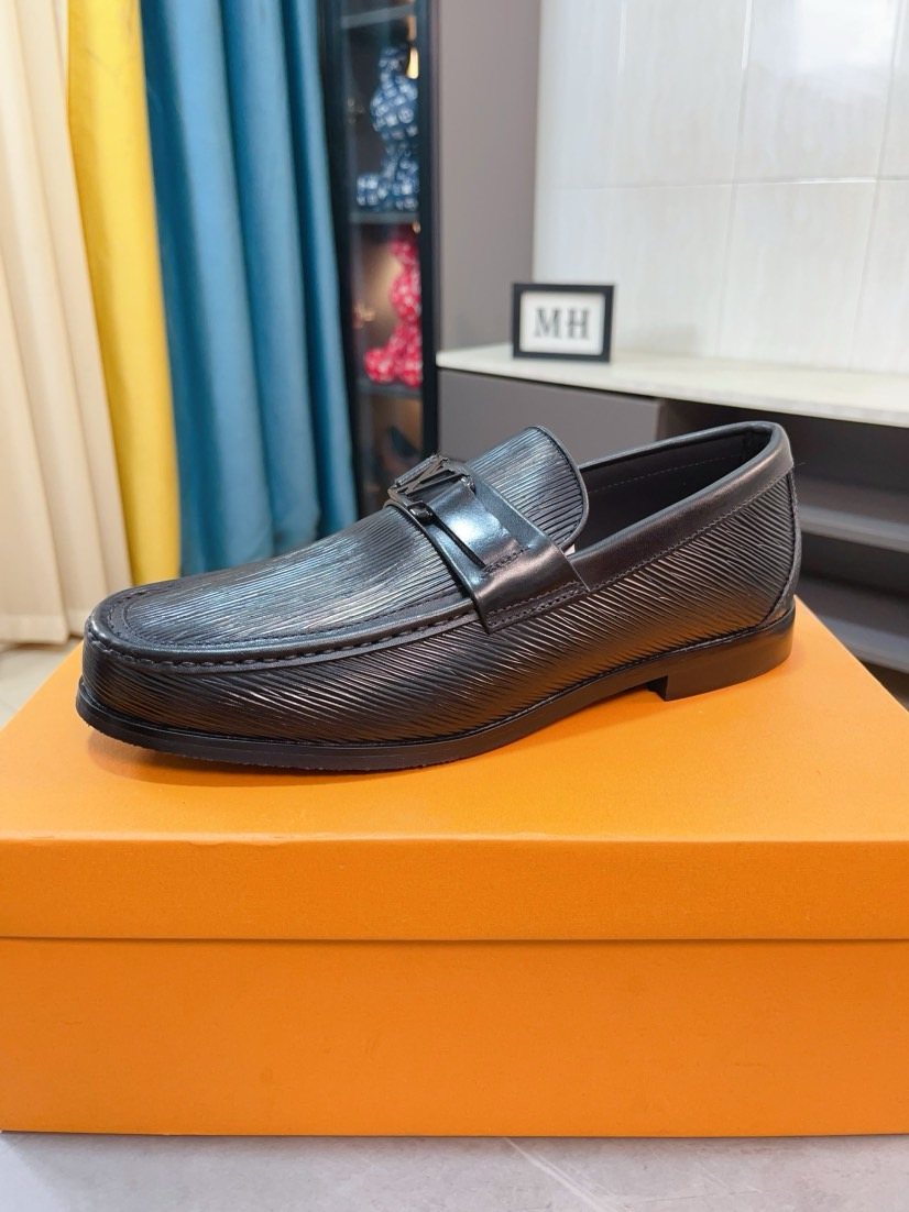 Louis Vuitton Black Textured Bar Slip-On Shoes