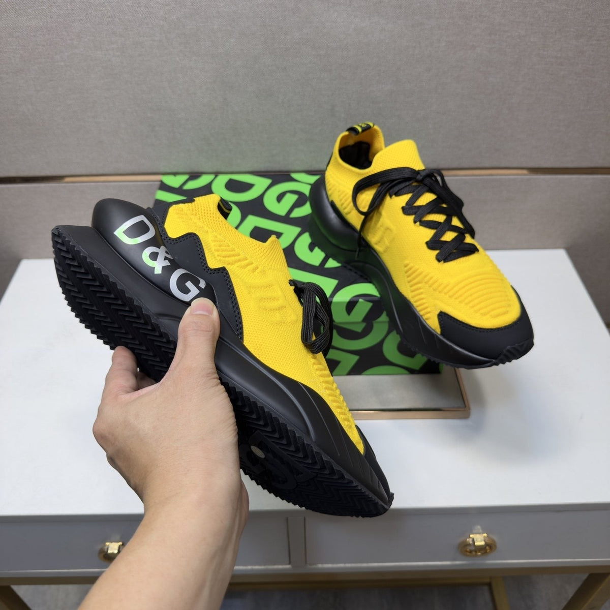 Dolce & Gabbana Yellow and Black Lace-Up Sneakers