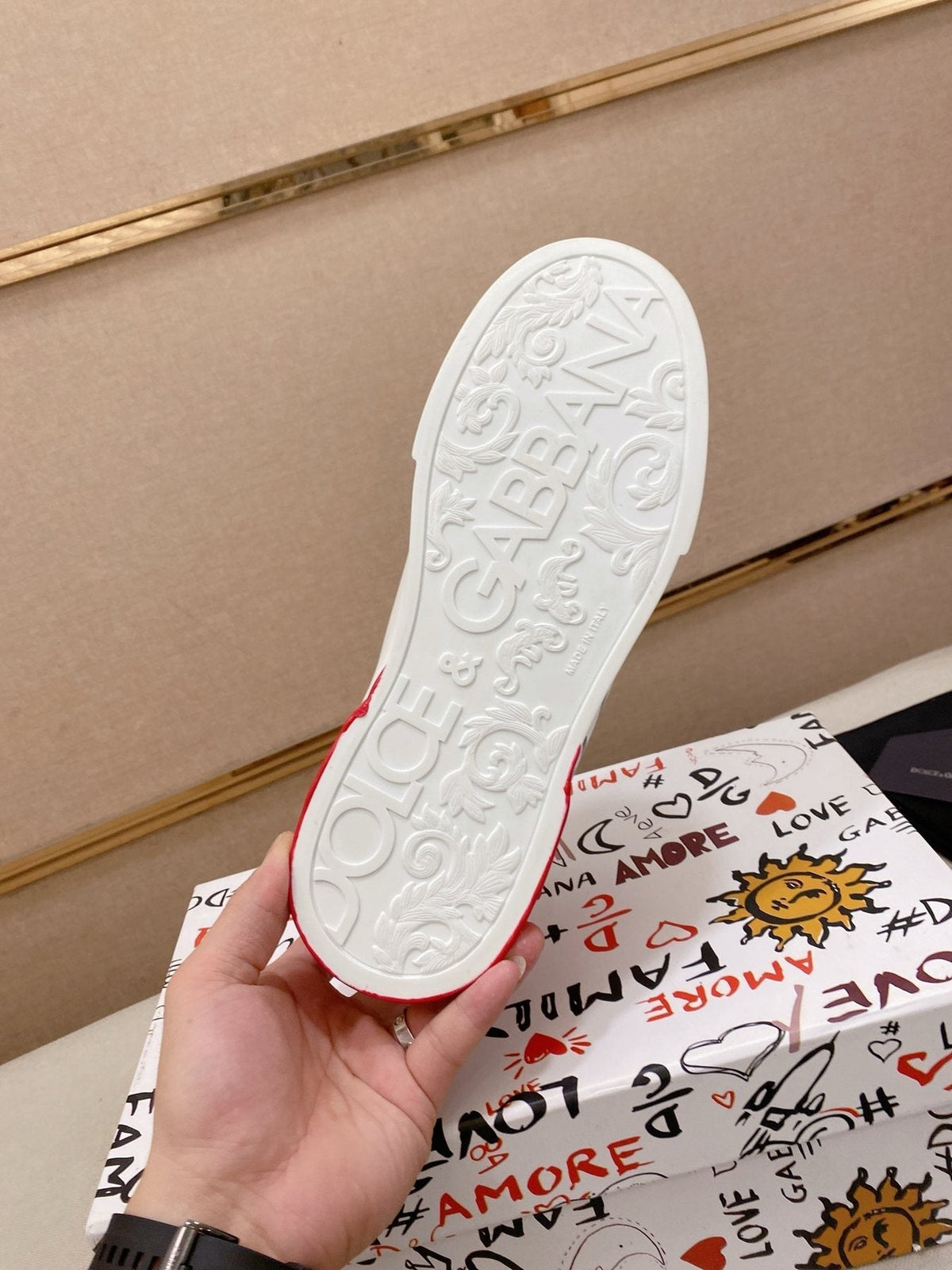 Dolce & Gabbana Men's Graphic Heel Low-Top Sneakers - White, Red & Black
