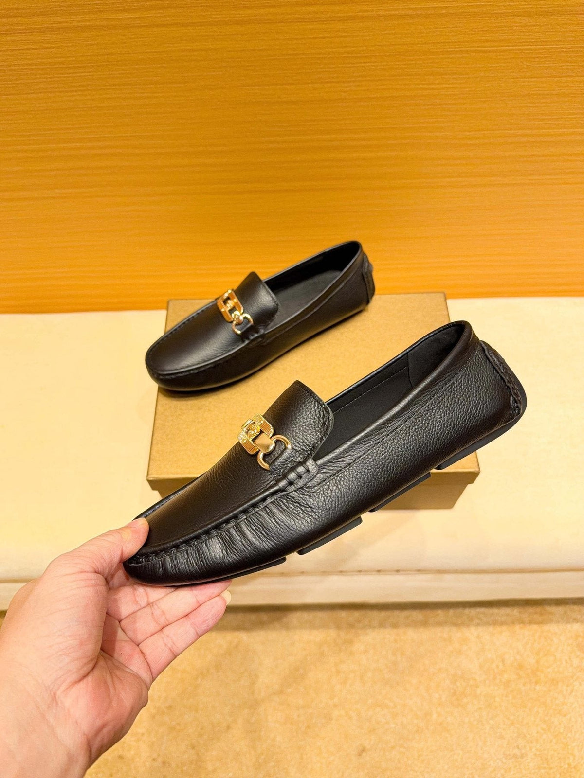 Versace Men's Black Textured Hardware Loafers