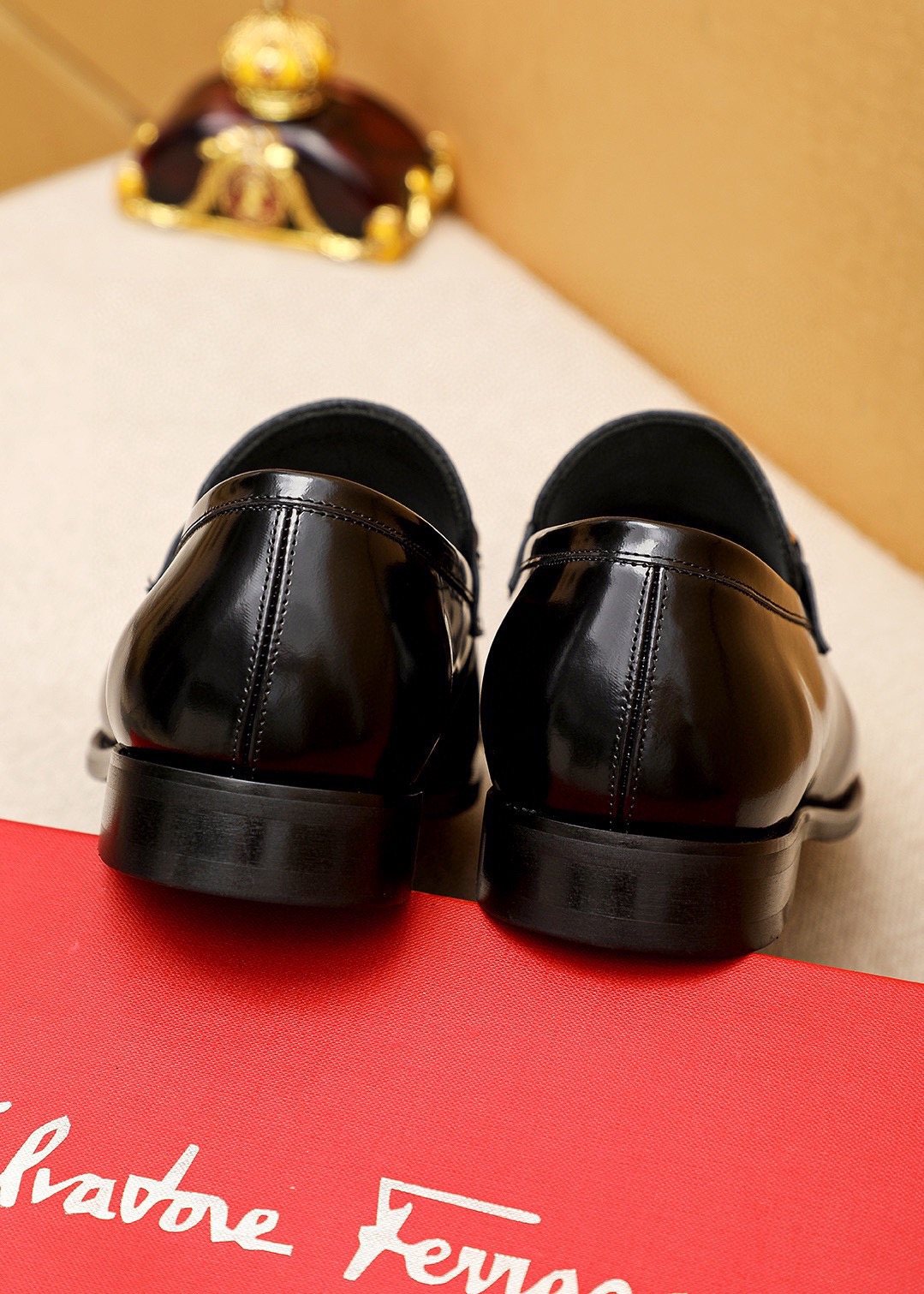 Ferragamo Black Buckle Loafers - Embossed Texture, Rubber Outsole
