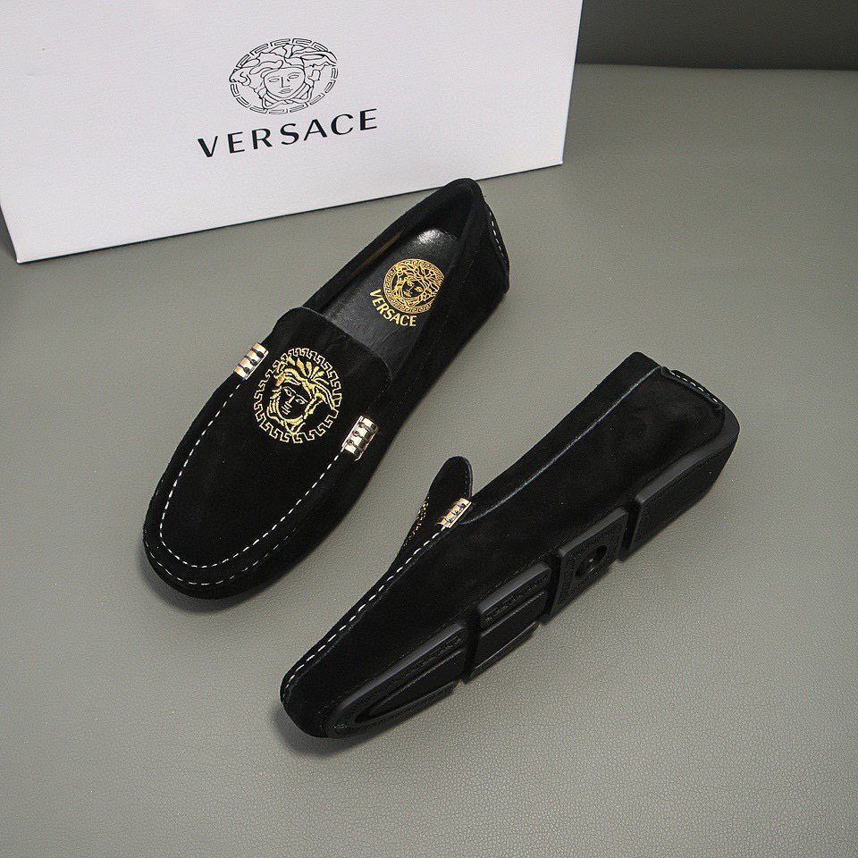 Versace Black Gold-Tone Hardware Loafers