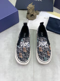 Dior Graphic Canvas Slip-On Sneakers - Black, White and Tan