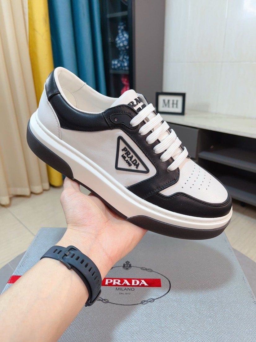 Prada Men's Black, White & Taupe Low-Top Sneakers