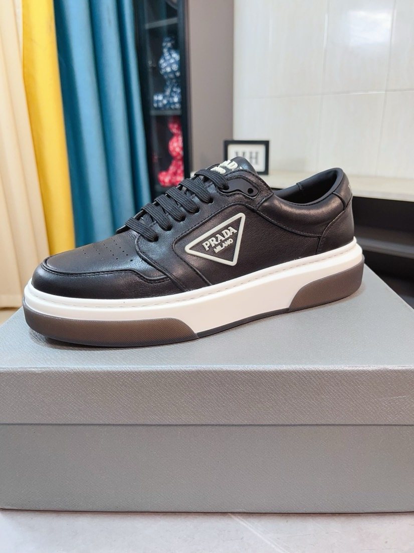 Prada Men's Black, White & Taupe Low-Top Sneakers