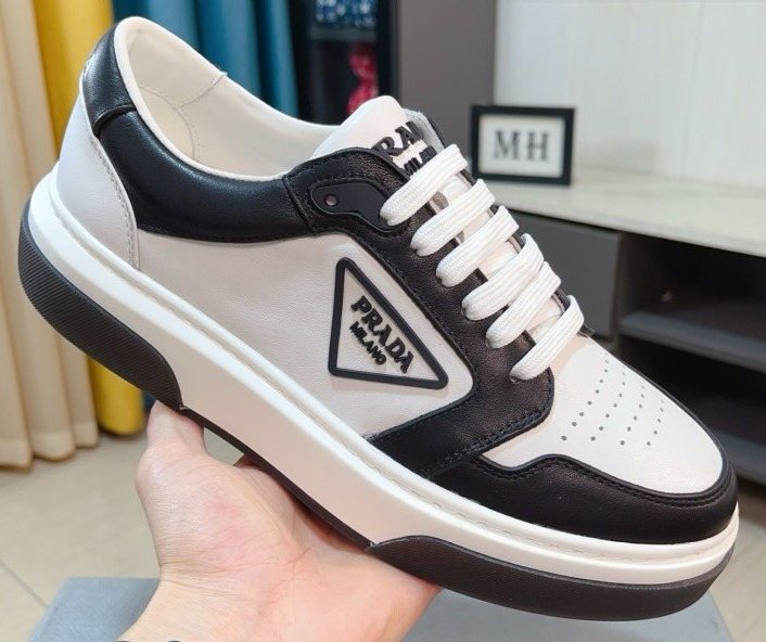 Prada Men's Black, White & Taupe Low-Top Sneakers