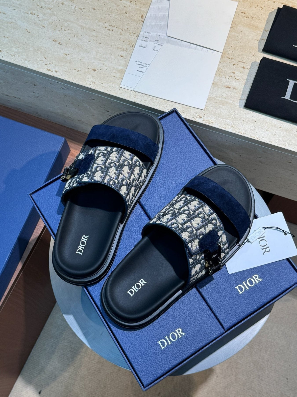 Dior Men's Aqua Monogram Slide Sandals