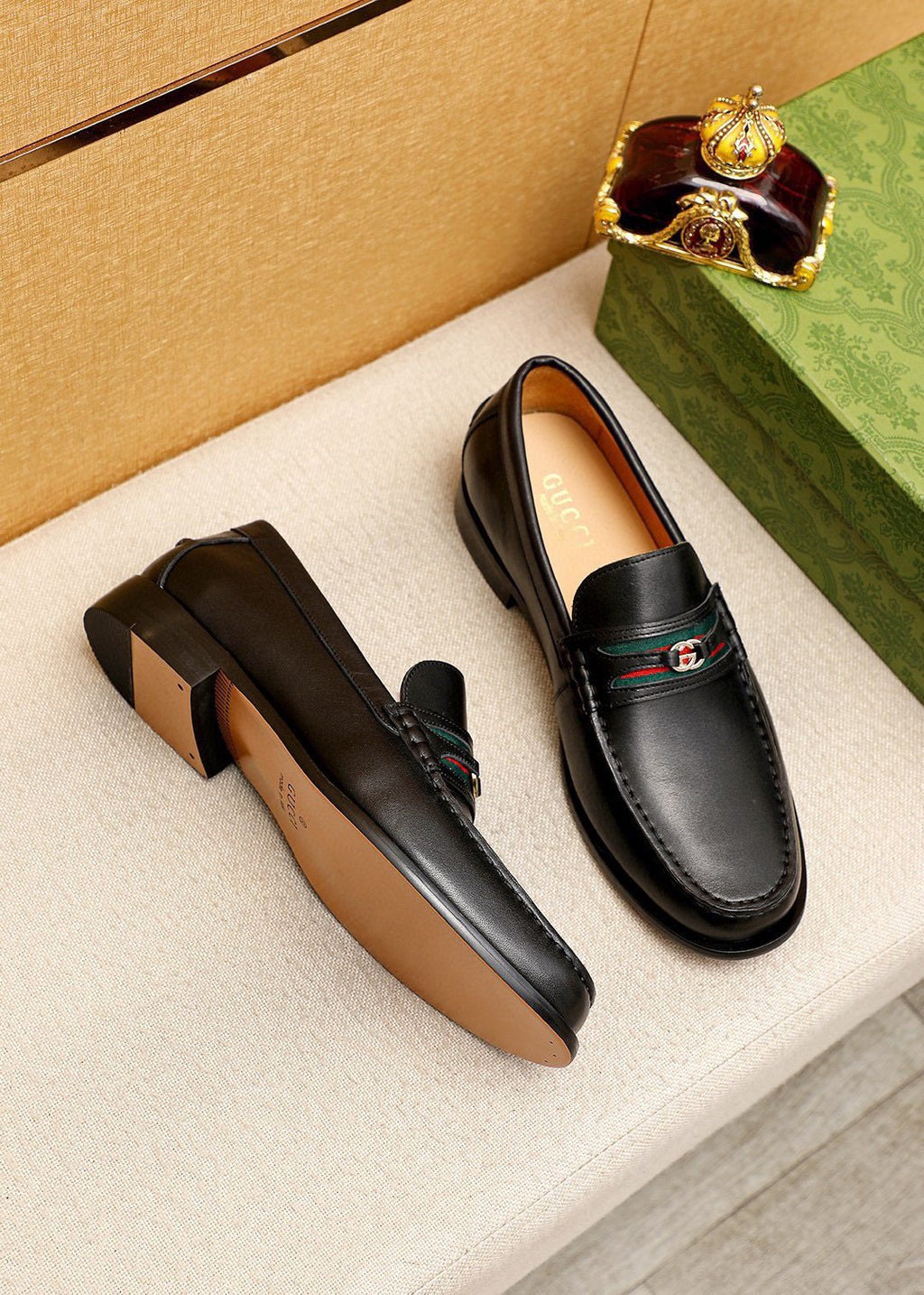 Gucci Web Stripe Leather Loafers