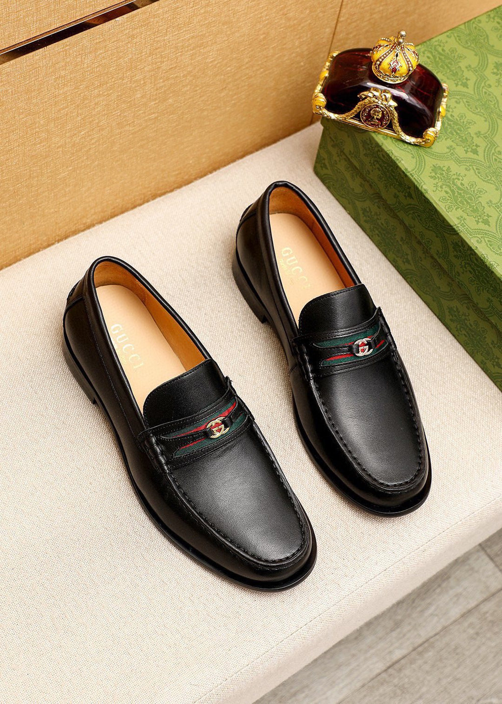 Gucci Web Stripe Leather Loafers