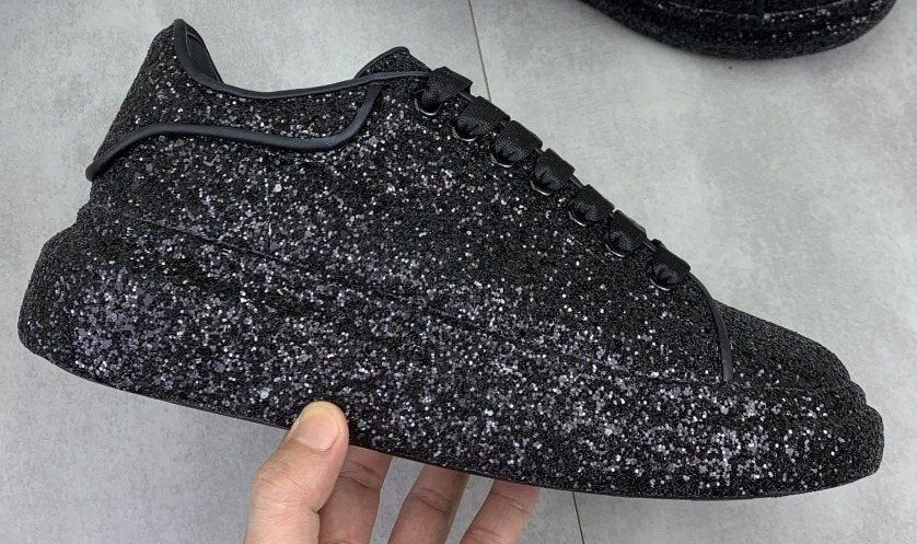 Alexander McQueen Black Glitter Low-Top Sneakers