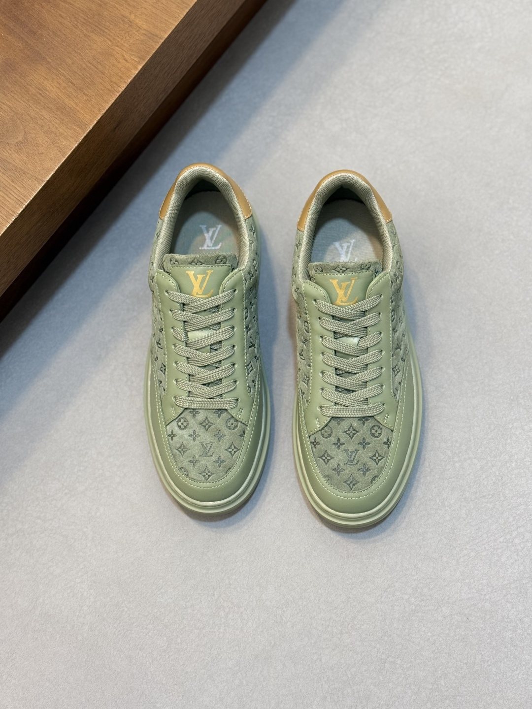 Louis Vuitton Men's Pale Olive Monogram Low-Top Sneakers