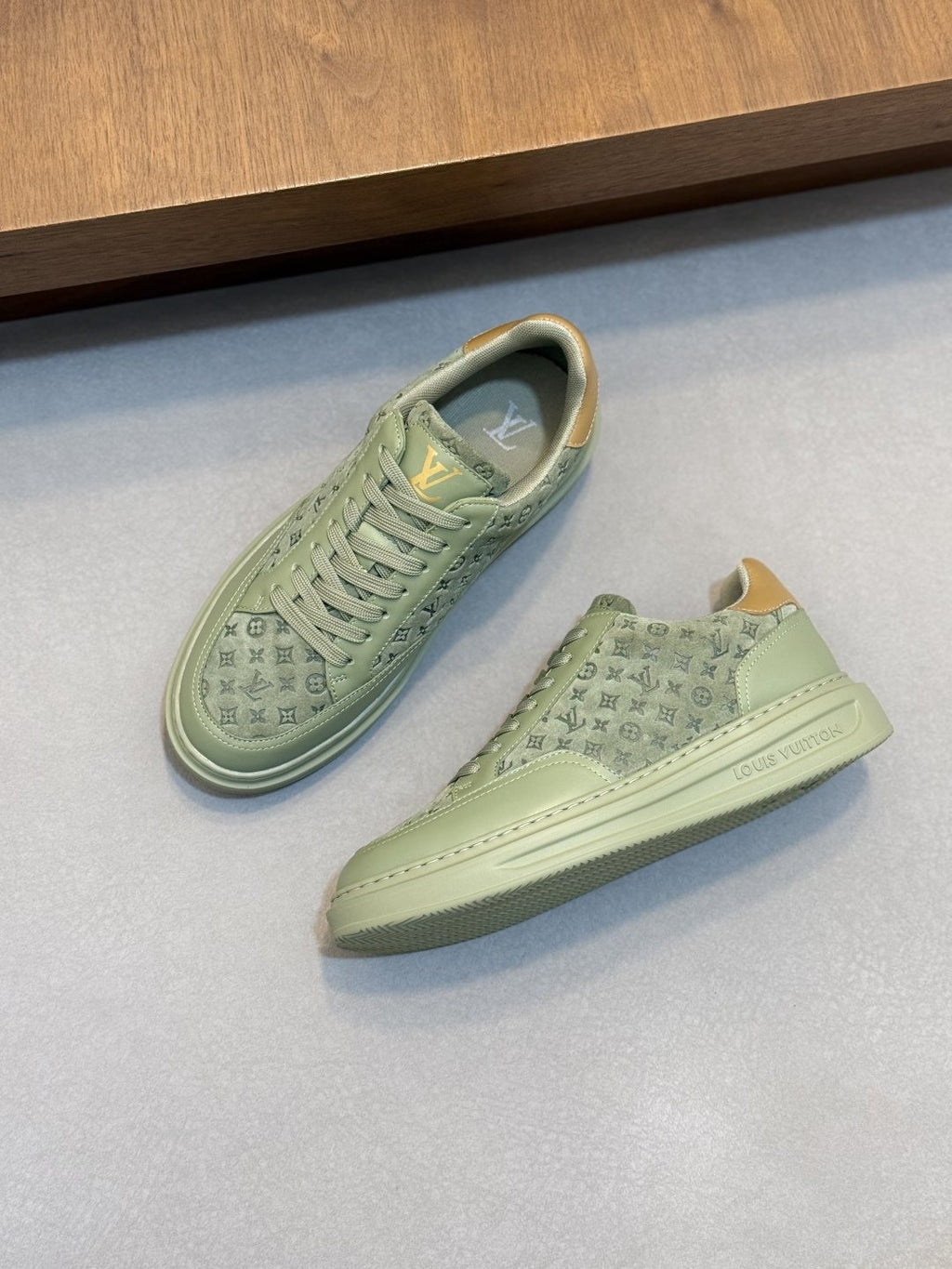 Louis Vuitton Men's Pale Olive Monogram Low-Top Sneakers