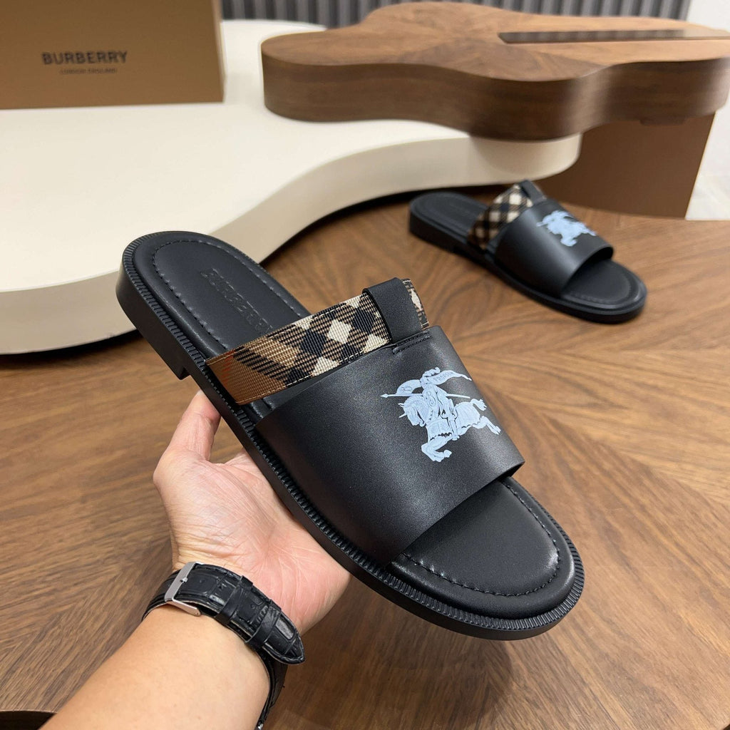 Burberry Checked Accent Slide Sandals