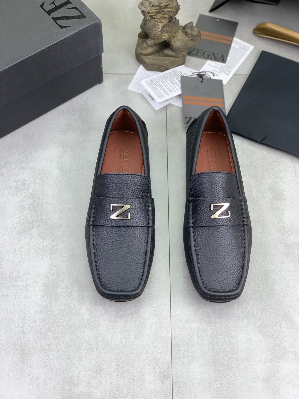 Zegna Square-Toe Leather Loafers