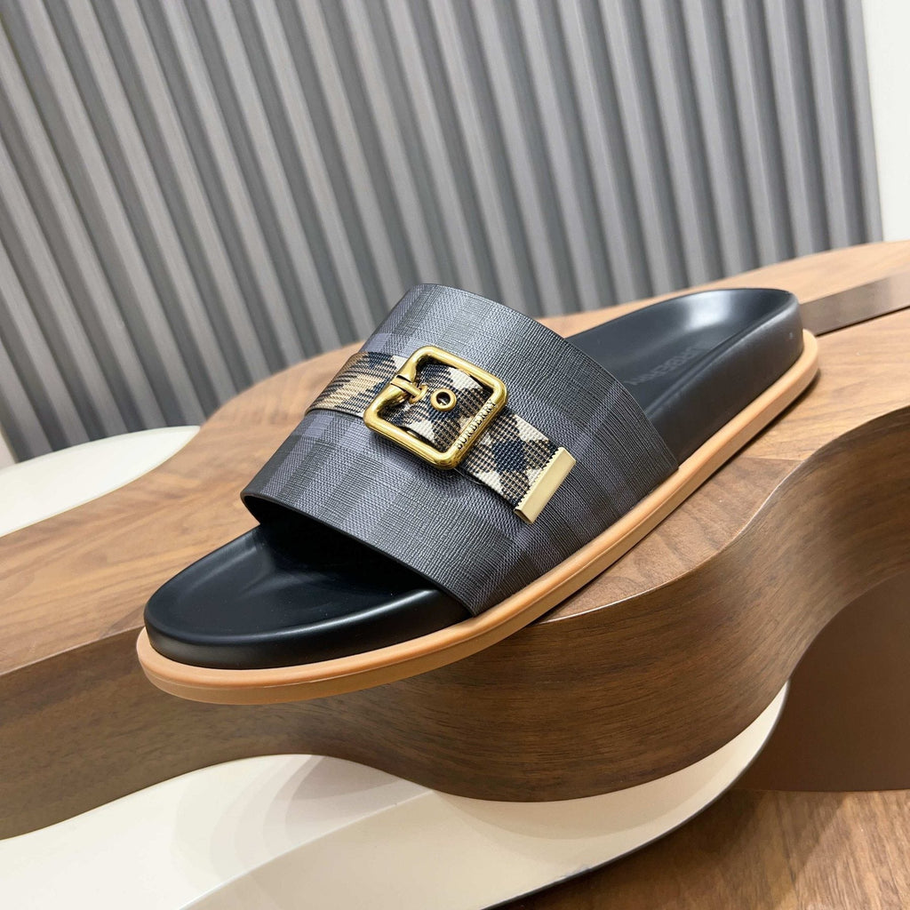 Plaid Buckle Slide Sandals