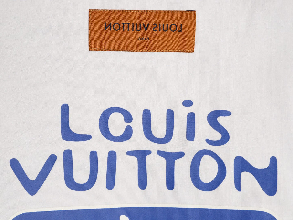 Louis Vuitton Blue Floral Graphic Short-Sleeve T-Shirt - White