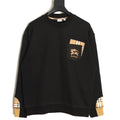 Burberry Black Check-Trim Embroidered Pocket Crewneck Sweatshirt