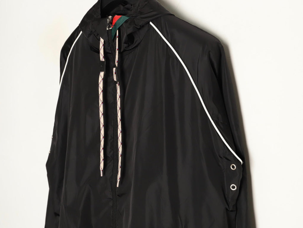 Gucci Contrast-Line Hooded Zip Jacket - Black